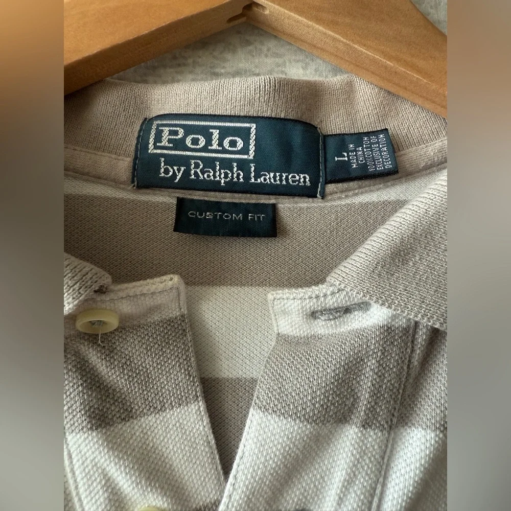 Polo Ralph Lauren Custom Fit Gray White Striped Men's Polo Shirt Size L